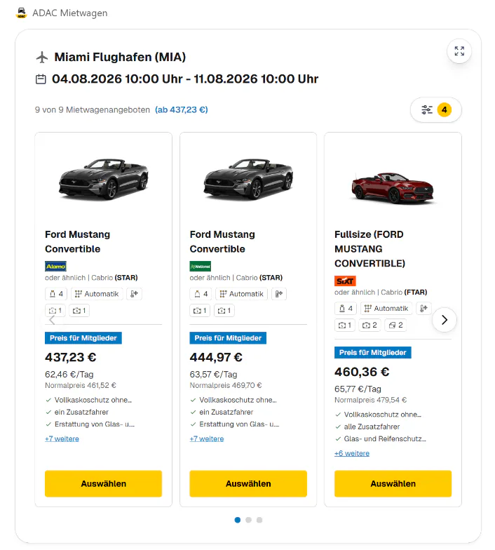 was kostet ein Cabrio in Miami ab dem 04.08.2026 für 1 Woche