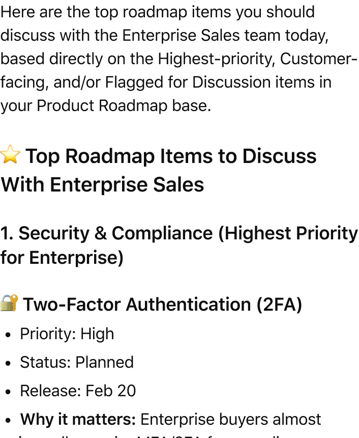 @Airtable which roadmap initiatives should I discuss with the enterprise sales team today?