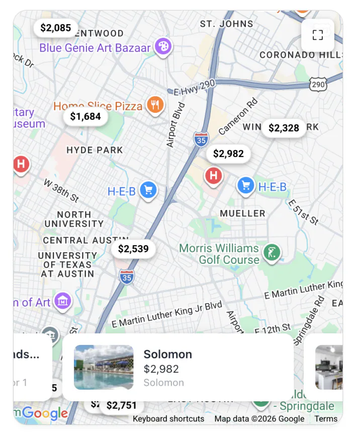 Now show me apartments near Trader Joe's, parks, and coffee shops