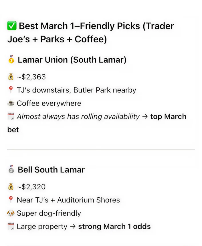 Filter apartments available on or around March 1st