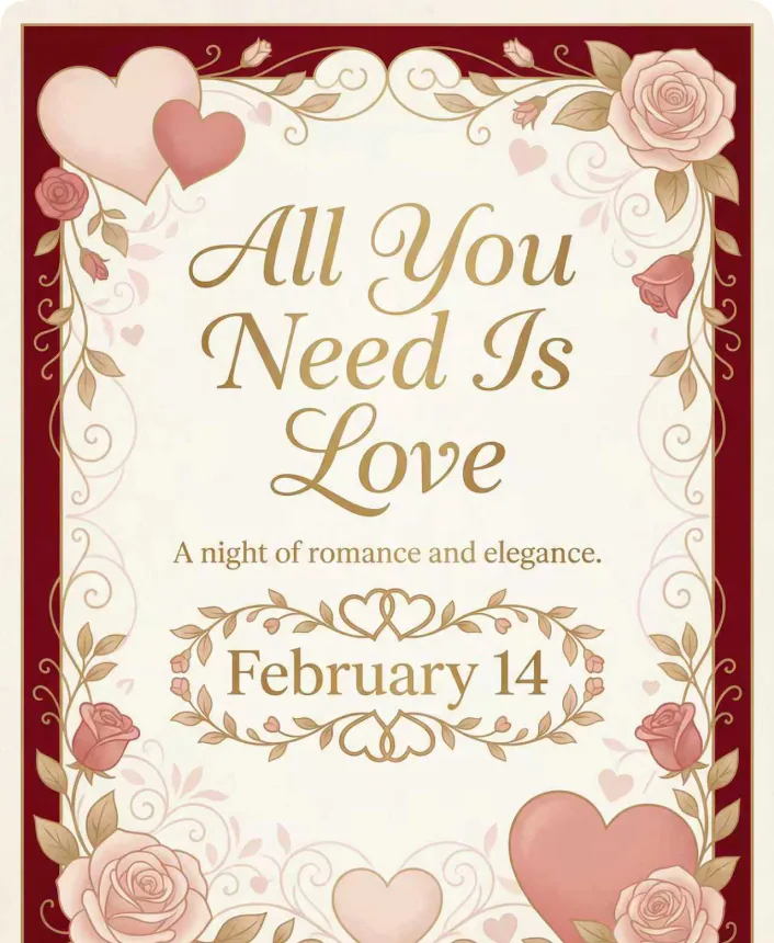 @Apixel Create a Valentine’s Day poster with clear, readable text.