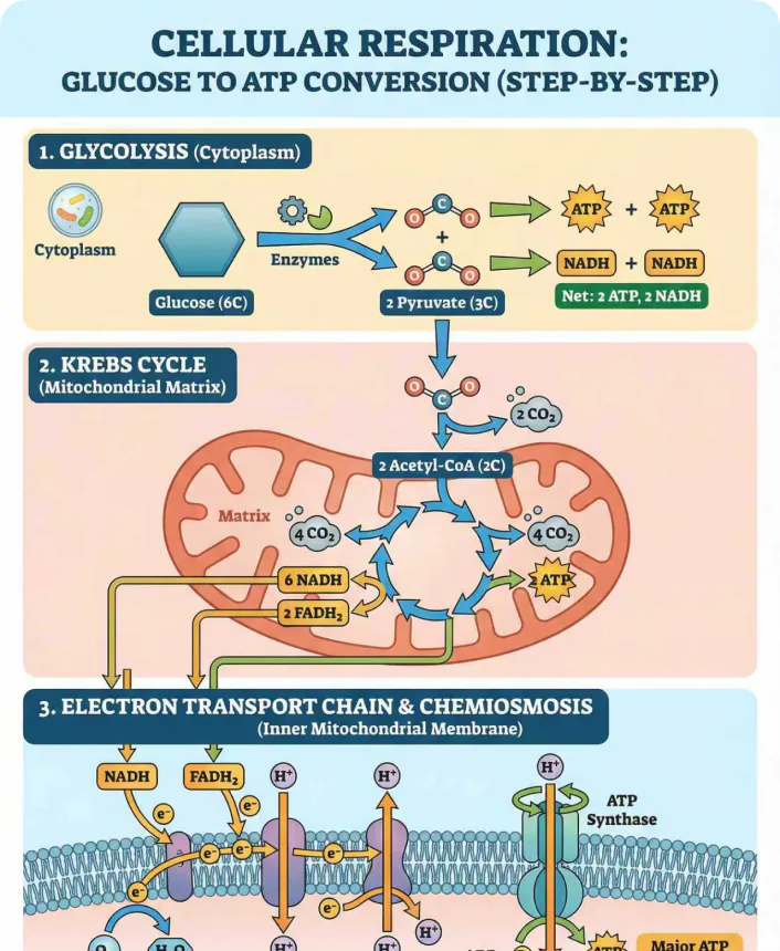 @Apixel Create an infographic showing glucose-to-ATP conversion.