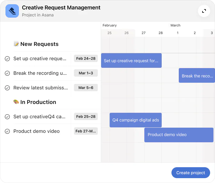 Create a project to track creative requests