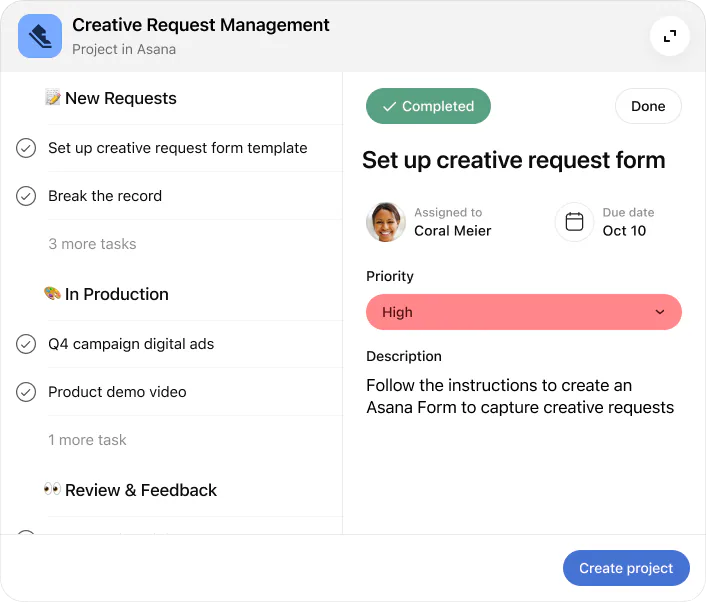 Adjust project before creating it in Asana