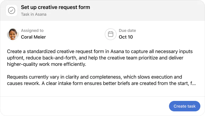 Create task to track follow up actions