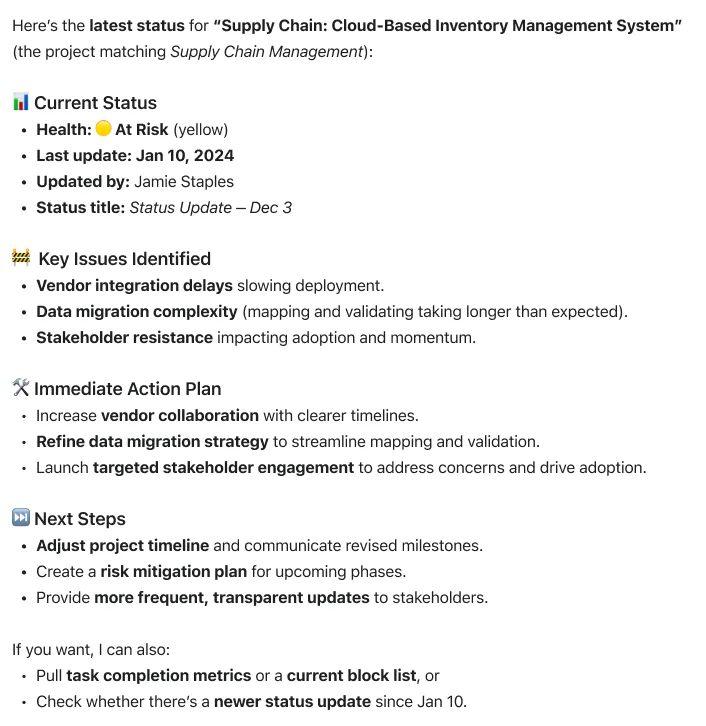 Retrieve project status