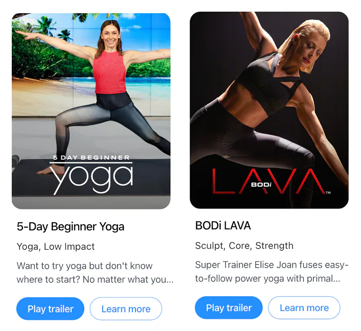 @BODi Show me yoga workouts I can do in less than 30 minutes