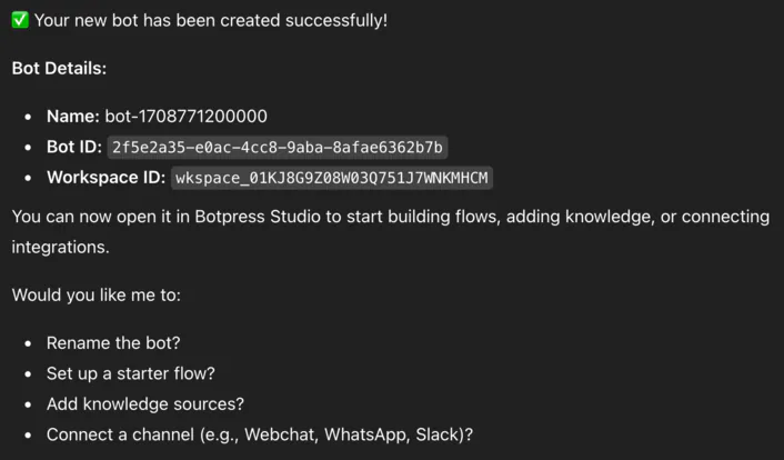 @Botpress create a bot