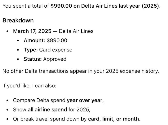 How much did I spend on Delta last year?