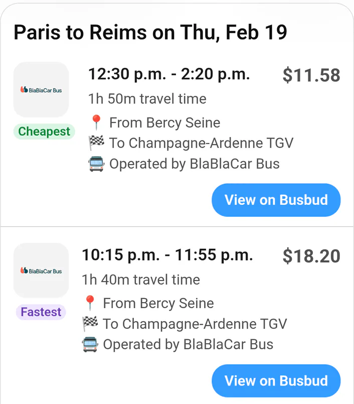 I land in Paris tomorrow, show me buses I can take to wineries nearby.
