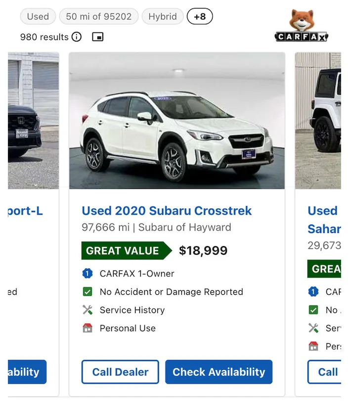 Find me used hybrid cars for sale within 50 miles of Stockton, CA