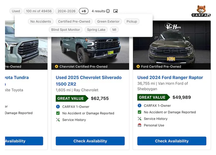 Show me certified pre-owned cars with no accidents in Spring Lake, MI