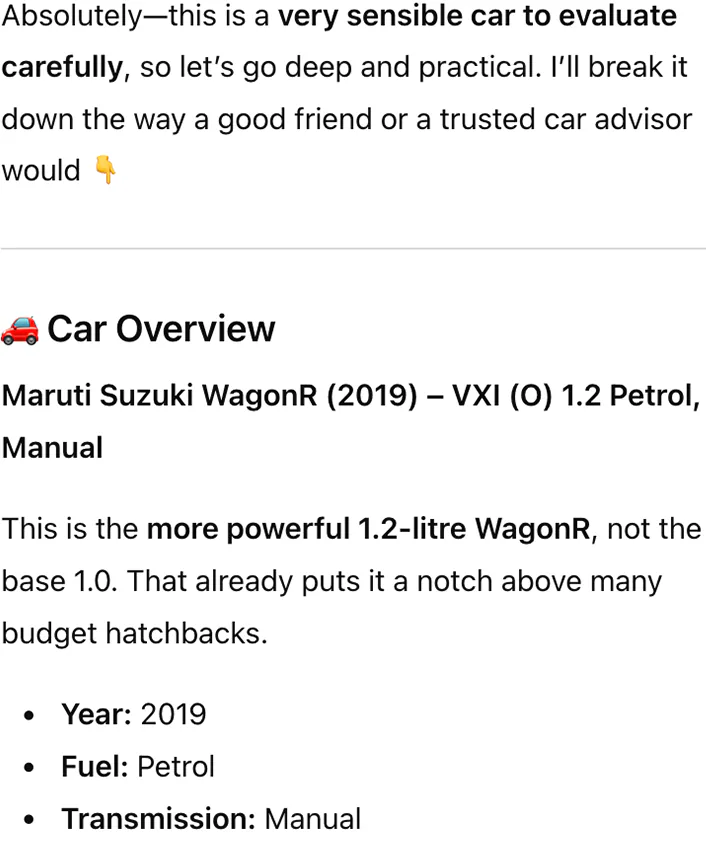 Could you please explain the features of the WagonR you mentioned?