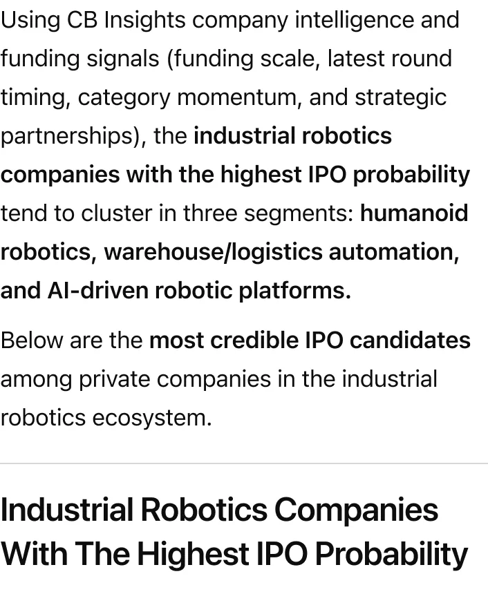Which companies in the industrial robotics space are most likely to IPO?