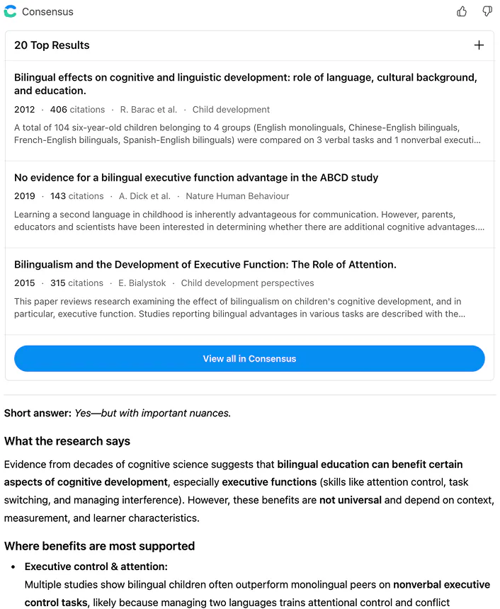 Does bilingual education benefit cognitive development?