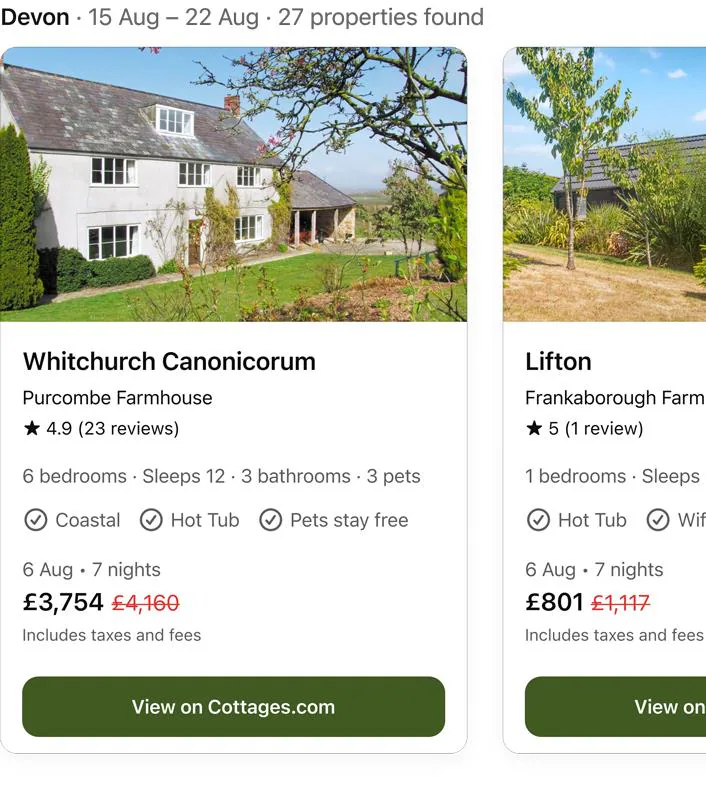 @Cottages Show me great cottages with hot tubs in Devon in August