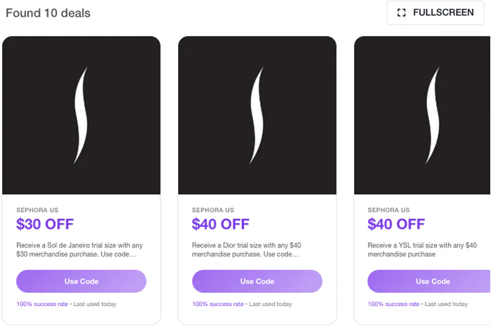 What discount codes are active on Sephora's website?