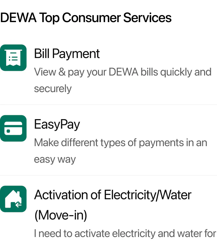 What are services available from DEWA?