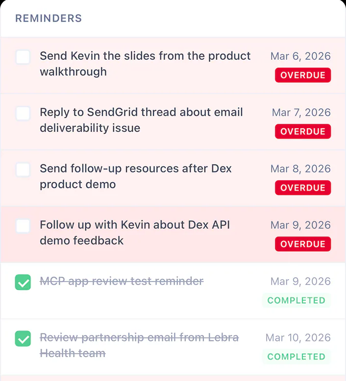 Give me my upcoming reminders in Dex