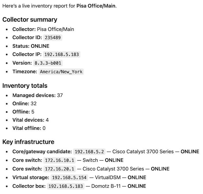 Create an inventory report for Pisa Office/Main