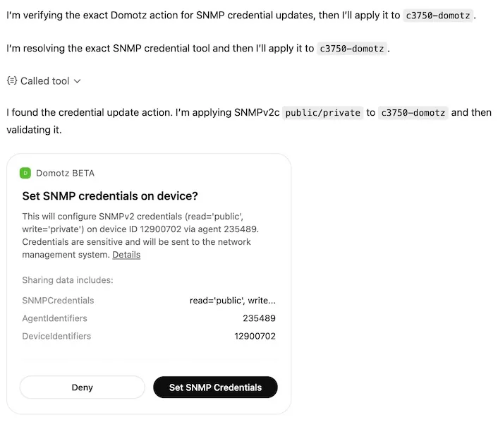 Update c3750-domotz SNMP credentials using public/private