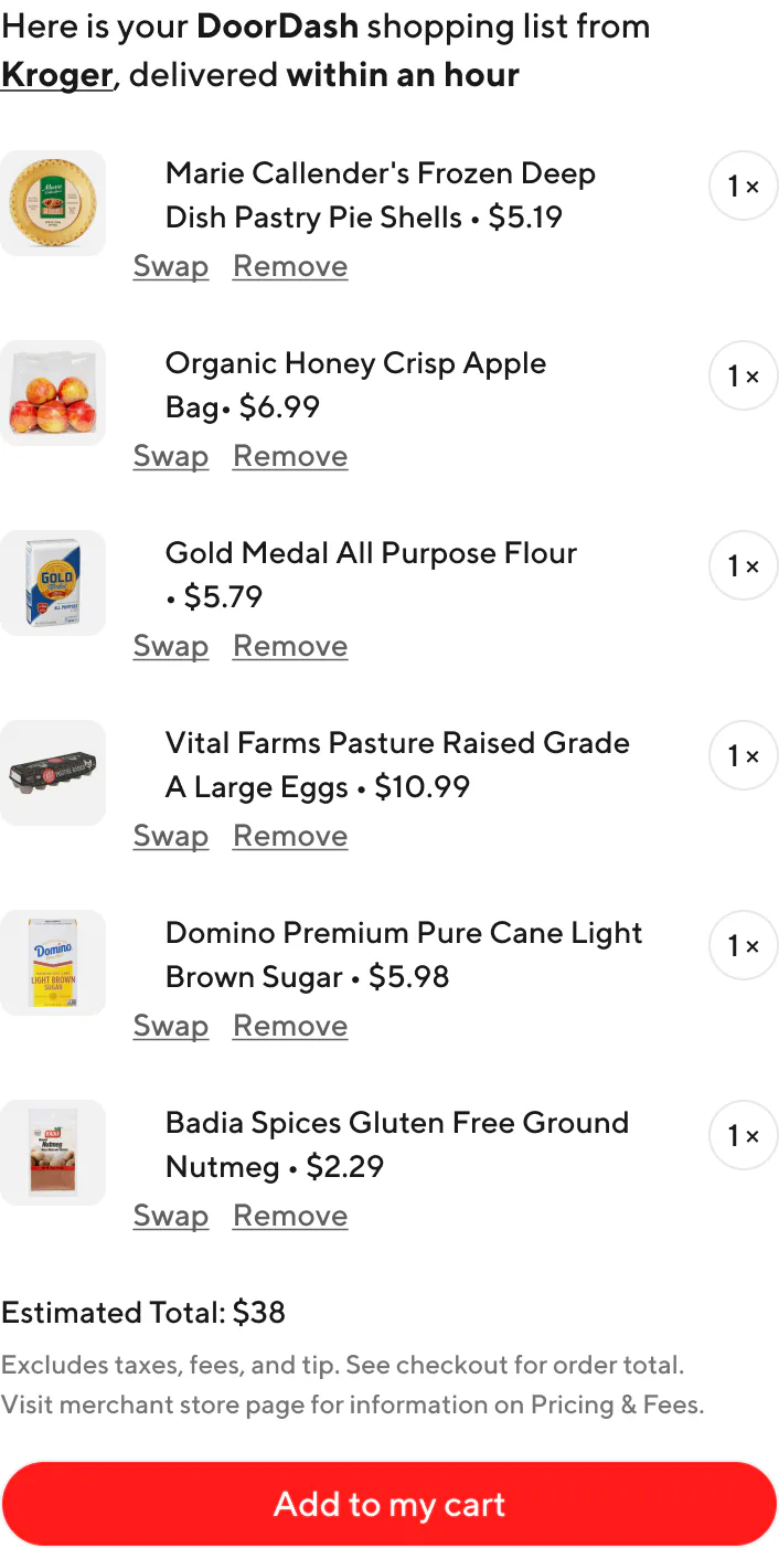 @DoorDash get me ingredients for apple pie