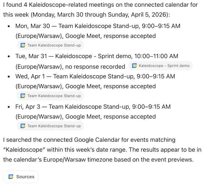 Which meetings for the Kaleidoscope project are on my calendar this week?