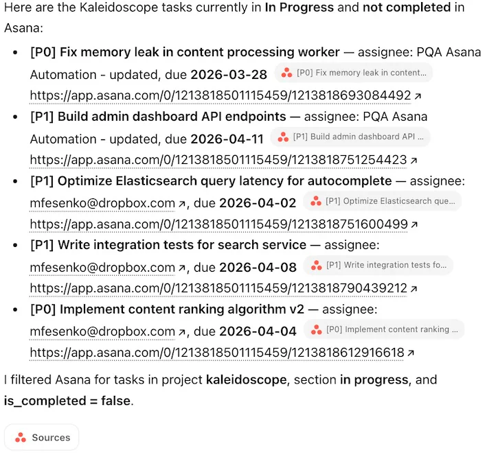 Show me in progress tasks for Kaleidoscope project