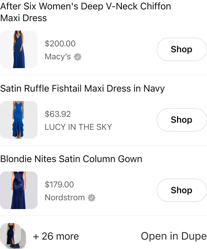 @Dupe I need a dress for my cousin's wedding. Long and deep blue.