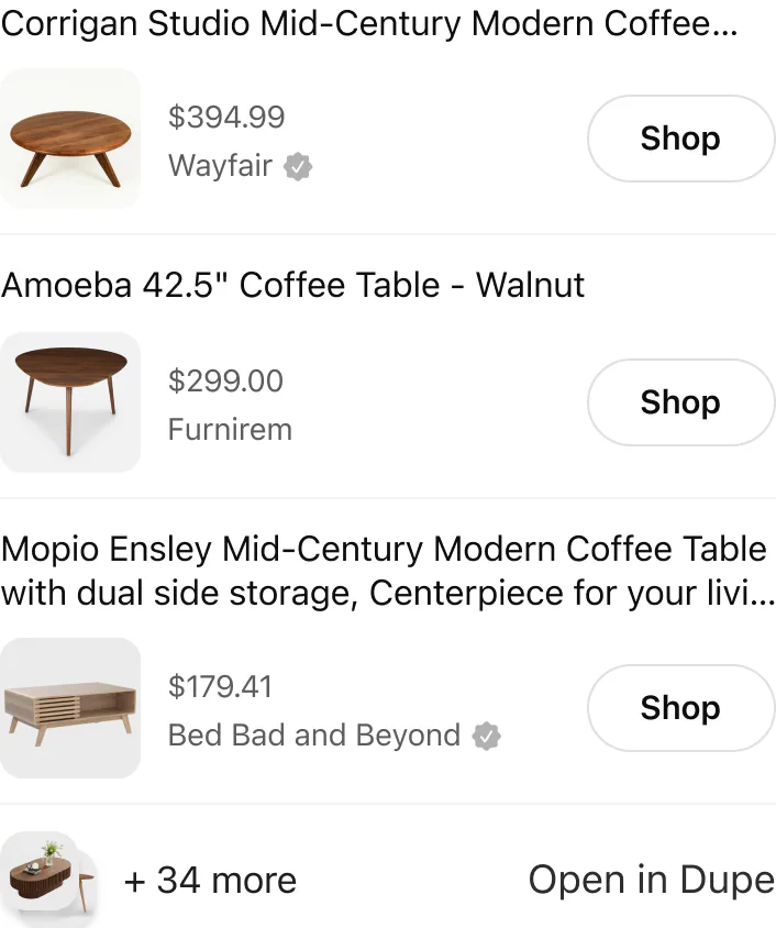 @Dupe I’m looking for a mid century wooden coffee table under $600.