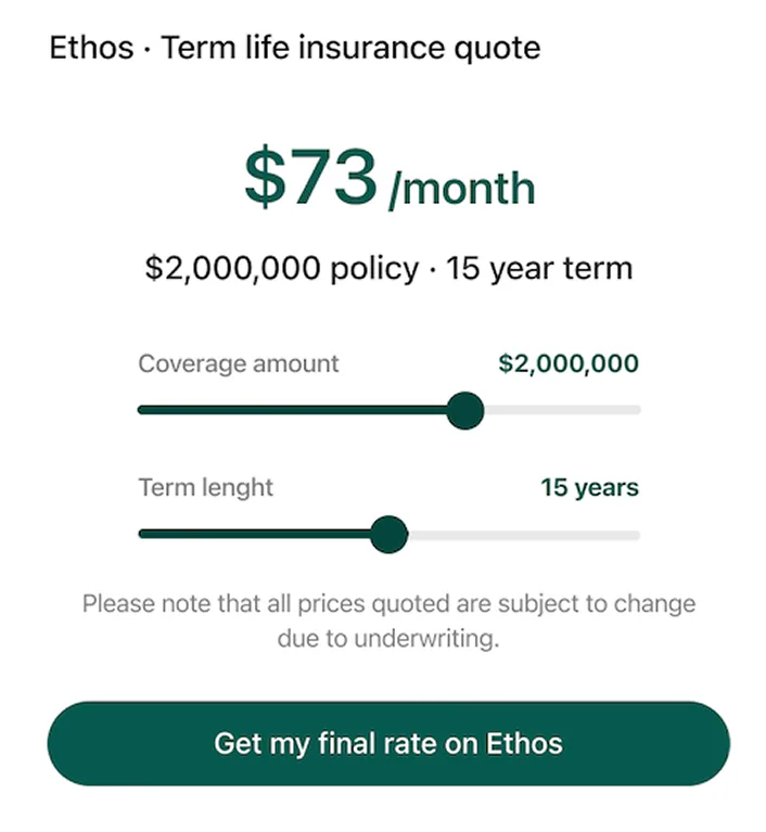 @Ethos how much is life insurance for a healthy 32yo male non-smoker in Ca?