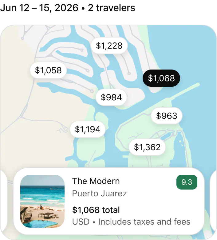 @Expedia show me hotels near the beach in Cancun