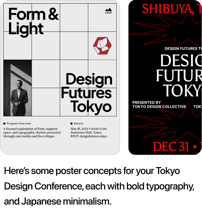 @Figma design a minimal, bold poster for a design conference in Tokyo