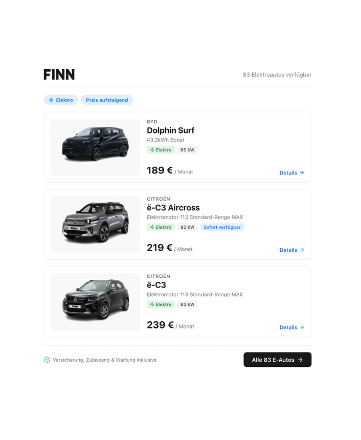 Zeig mir günstige Elektroautos im Abo.