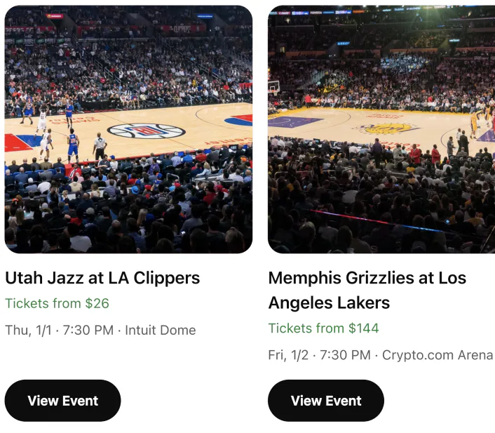 @gametime show me upcoming basketball games in LA.