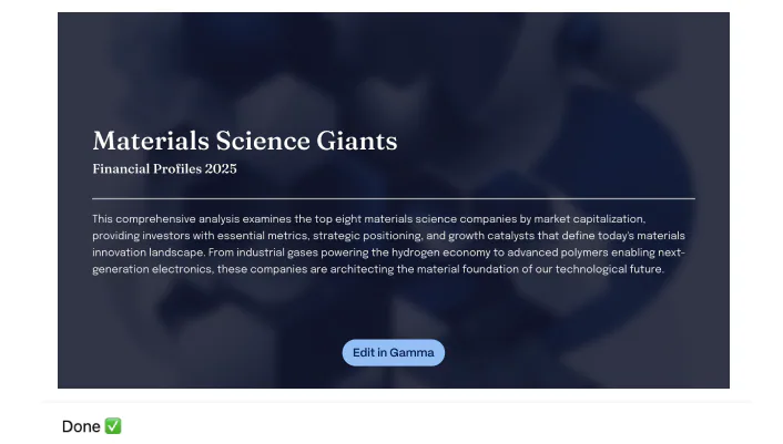 Create an exec summary doc in gamma about the largest materials companies.