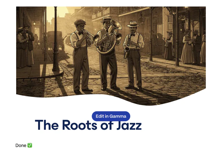 Create a gamma social post on the history of jazz with illustrations.