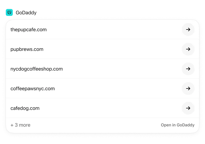 @GoDaddy I have a NYC coffee shop that sells dogs treats. Show me domains