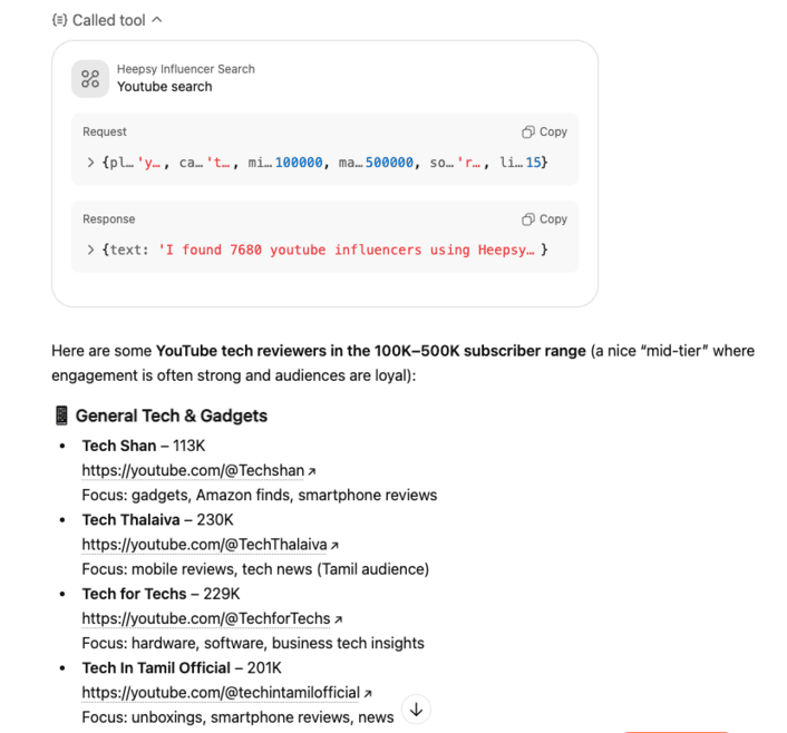 Show me YouTube tech reviewers with 100k to 500k followers