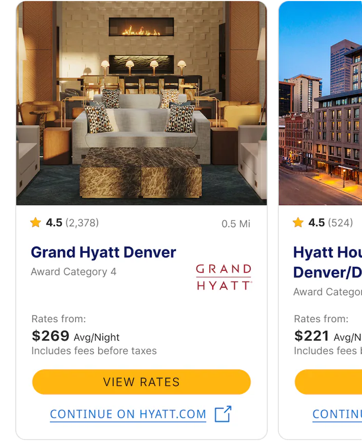 @Hyatt search hotels in Denver for April 22-24