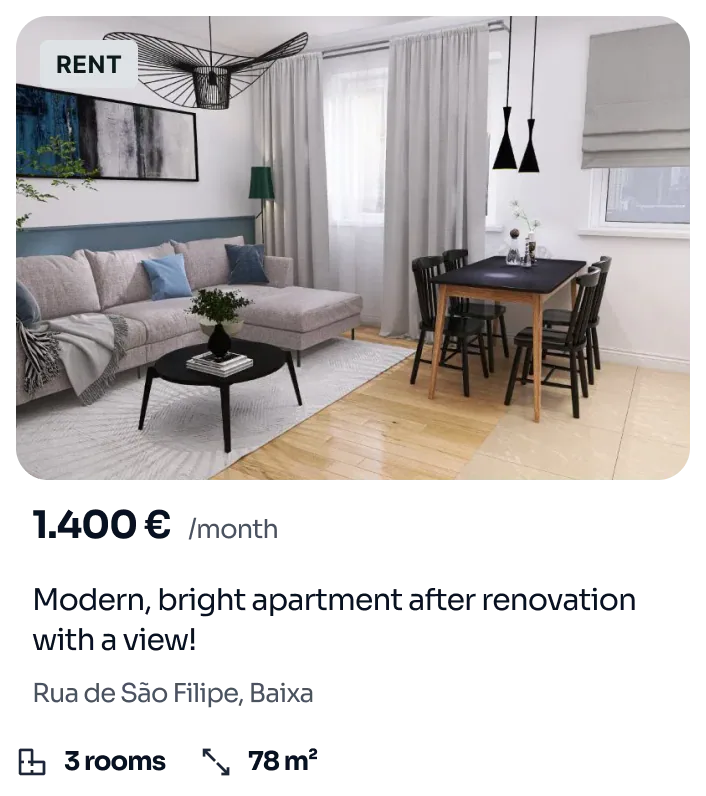 Show me 3 bedroom apartments in Lisbon below 1.500 eur