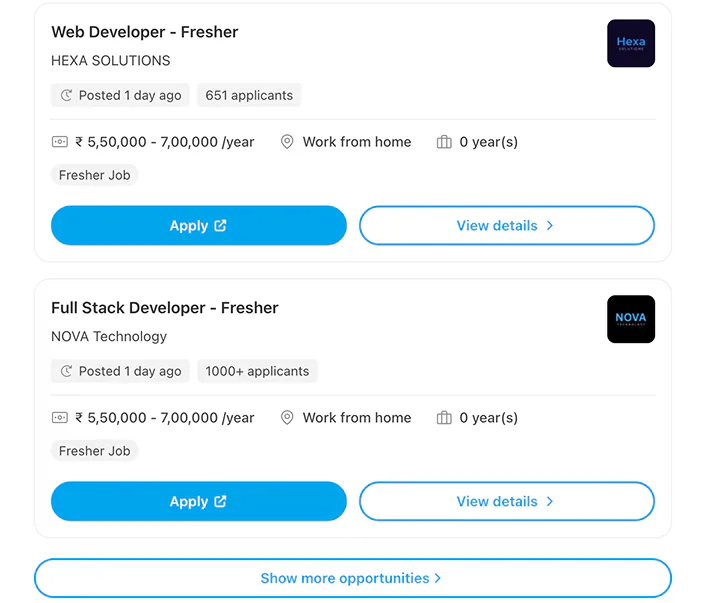 Can you show me software developer jobs for freshers paying at least 40K?