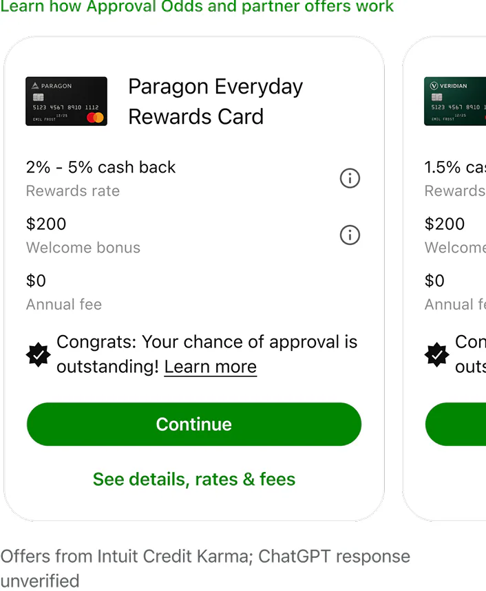 @Intuit Credit Karma recommend cash back cards