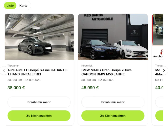 Ich bin auf der Suche nach einem gebrauchten Sportwagen. Er sollte zwischen