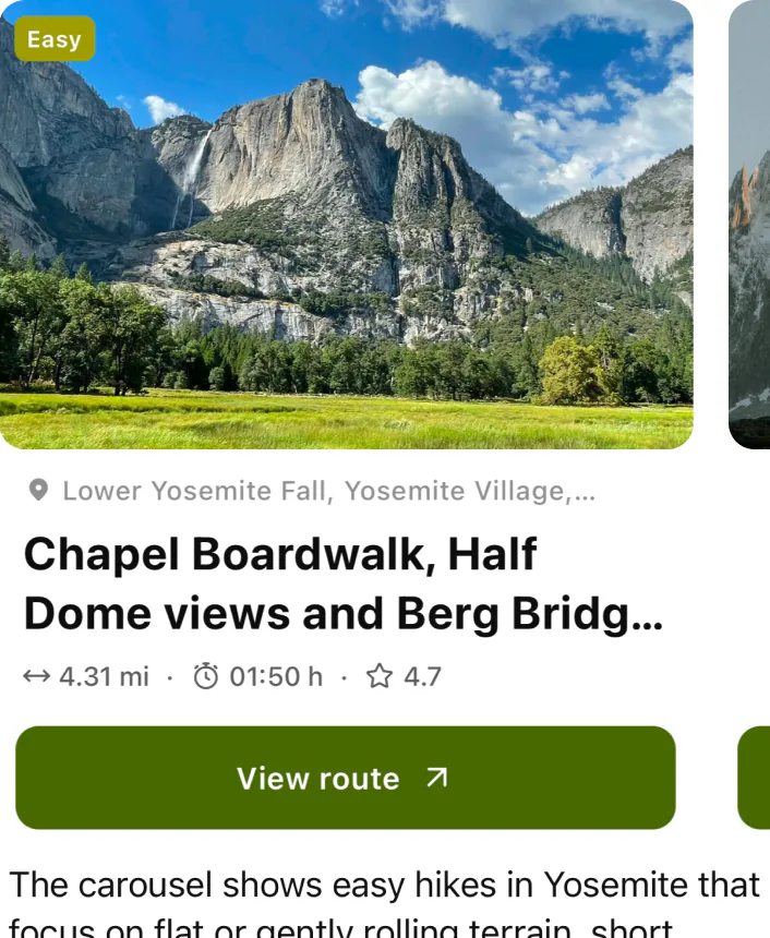 @komoot show me easy hikes with stunning views in Yosemite National Park!