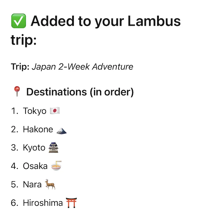 Create a trip to Japan with Lambus!