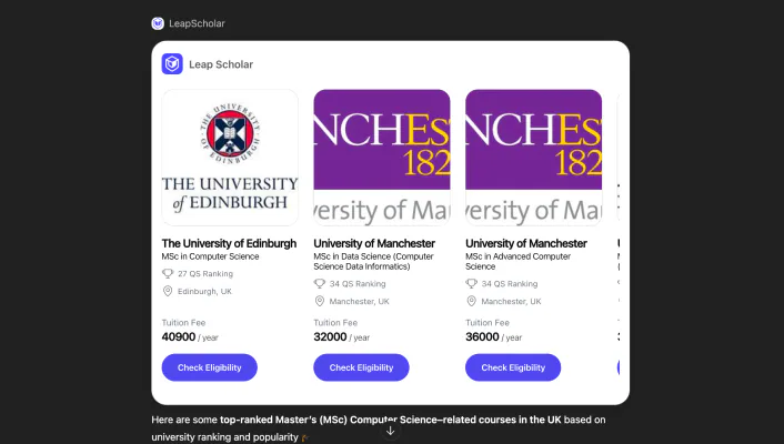 Find me top courses for Masters in Computer science in UK