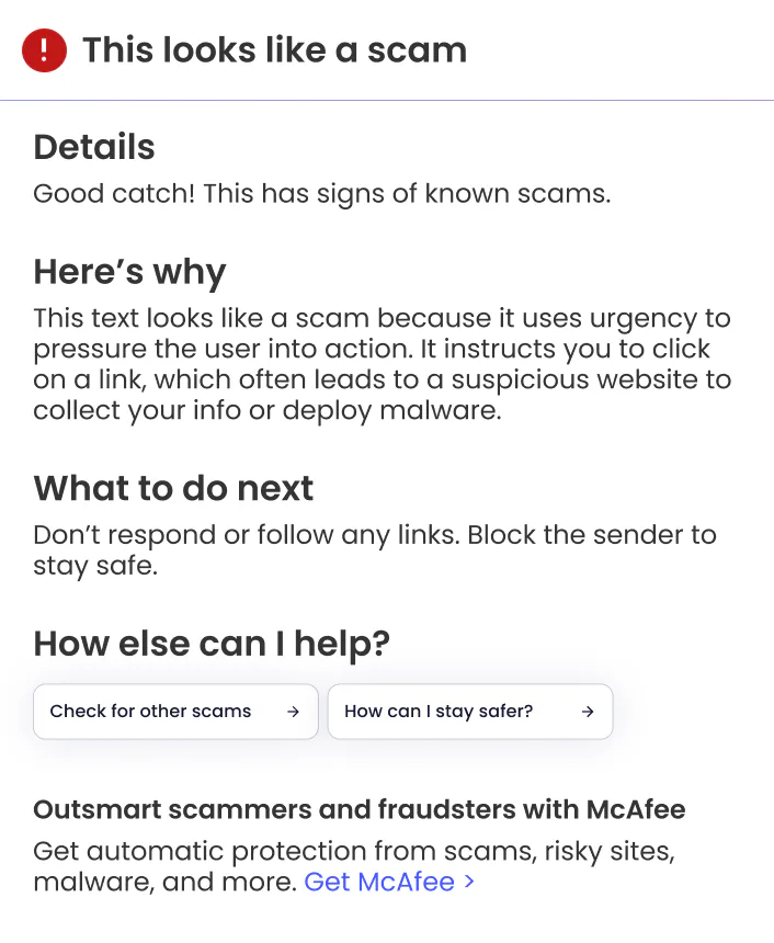 @McAfee “You owe a bunch of money, click here for details! ” is this a scam