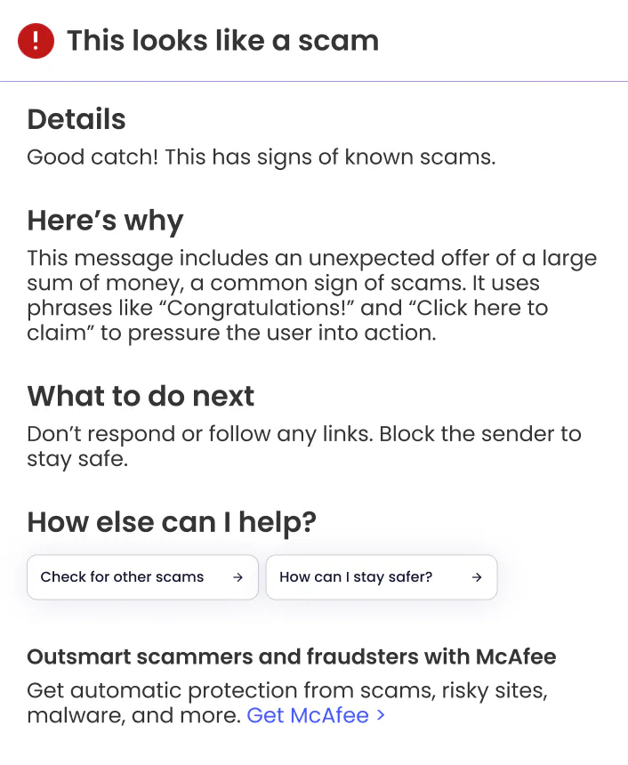 @McAfee is the DM I just shared from a scammer?