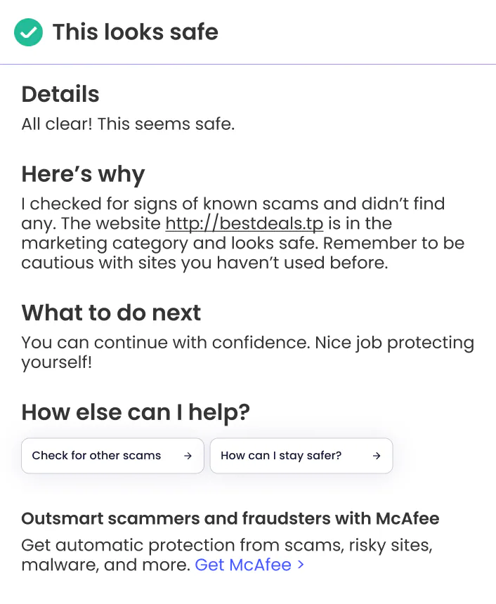 @McAfee is this link safe to click? http://bestdeals.tp